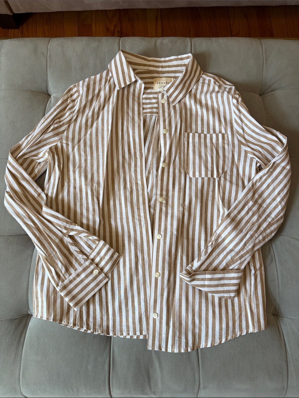 Sézane Tomboy Shirt - Camel and Ecru Stripes - Picture 2 of 3